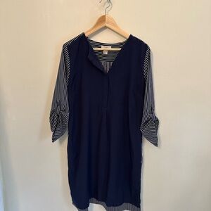 LOFT Blue and White 3/4 Sleeve Tunic Dress